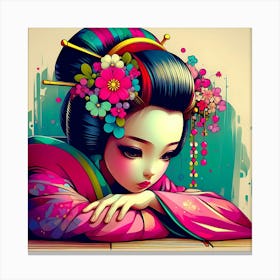 Young Comic Style Geisha Color Portrait Illustration Canvas Print