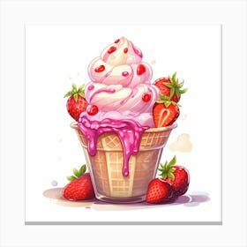 Cold Ice Cream Cone Strawberry Canvas Print