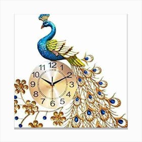 Peacock Wall Clock 1 Canvas Print