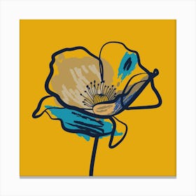 Poppy Flower Minimal Line Art Mustard 1 Canvas Print