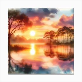 Watercolor Of Sunset Canvas Print