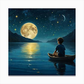 Boy In A Boat At Night Canvas Print