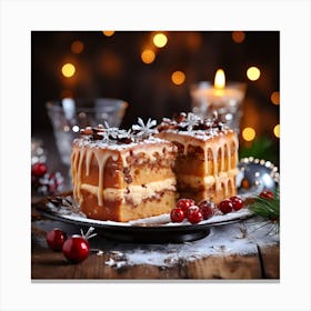 Christmas Cake On A Plate Canvas Print