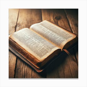 Bible Open On Wooden Table Canvas Print