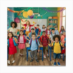 Group Of Children In Classroom Canvas Print