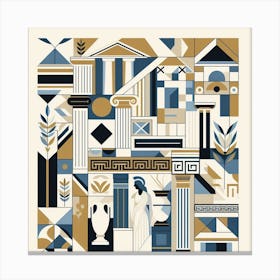 White, Blue, and Gold: A Geometric and Stylish Collage Inspired by Greece Canvas Print