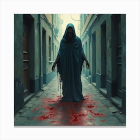 Horror Figure In A Chilling Watercolor Dark Alley 1 Canvas Print