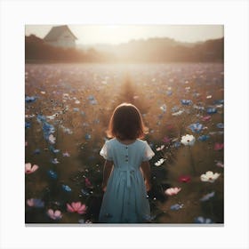 Little Girl In A Field Of Flowers 3 Canvas Print