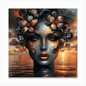 Beautiful Woman In The Sea Canvas Print