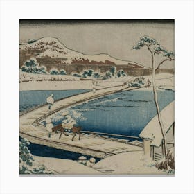 Japanese Artan Ancient Picture Of The Boat Bridge At Sano In Kozuke Province From The Series Curious Views Of Famous Bridges In The Provinces (Early 1830s) Canvas Print