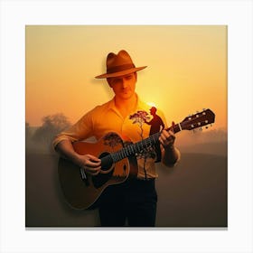 Sunset With A Guitar Canvas Print