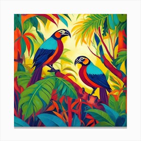 Two Parrots In The Jungle Fauvism Tropical Birds in the Jungle Canvas Print