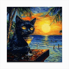 Cat At The Beach Bar 3 Canvas Print