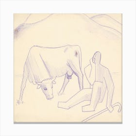Shepherd With A Cow, Mikuláš Galanda Canvas Print