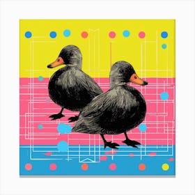 Geometric Pink & Yellow Linocut Style Duckling 2 Canvas Print