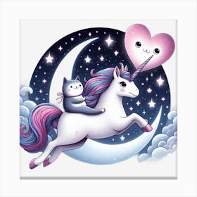 Valentine's Day Lovely Cat Riding a Unicorn 15 Canvas Print