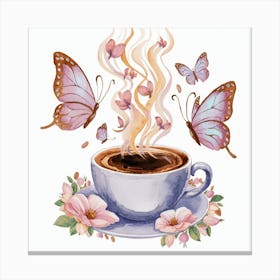 Coffee Cup With Butterflies Canvas Print