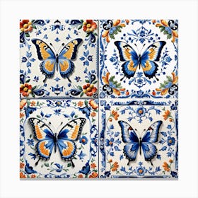 Delft Tiles Butterflies in Blue Canvas Print