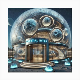 The Exterior Of A Futuristic Lunar Themed Restaura 1024x1024 Canvas Print