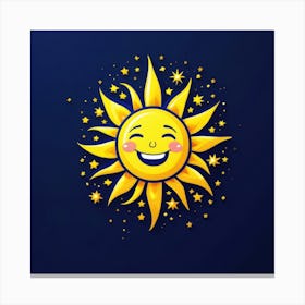 Lovely smiling sun on a blue gradient background 42 Canvas Print