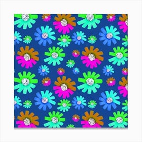 Fancy Florals Green Brown Lavender Green On Blue Canvas Print