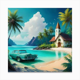 Vintage Car On The Beach Canvas Print