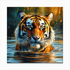 Swimming in the Rain, Bengal Tiger Canvas Print