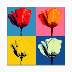 Andy Warhol Style Pop Art Flowers Tulip 4 Square Canvas Print
