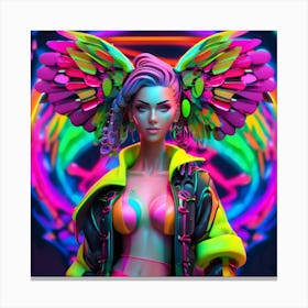 Neon Girl With Wings 3 Canvas Print