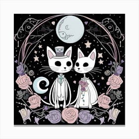 Wedding Cats whimsical minimalistic line art Canvas Print