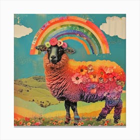 Rainbow Cloud Sheep Collage Canvas Print