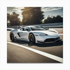 White Sports Car On A Track Canvas Print