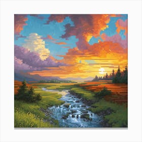 A Landscape Painting With , sun rase pic cell art print 2 Canvas Print