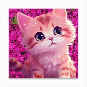 Cute Kitten In Pink Flowers Canvas Print