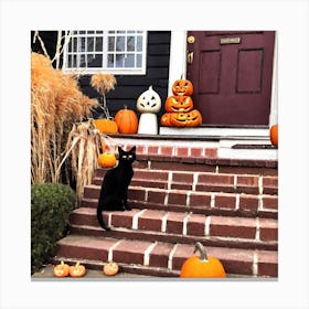 Black Cat On Front Steps Canvas Print