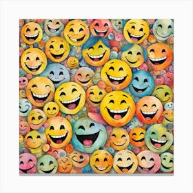 Smiley Faces, Whimsical Collage Featuring An Eclectic Array Of Hand Drawn Smiley Faces Varied In Style 1 Canvas Print