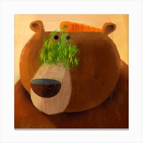 Bear With Pesky Carrot Square Canvas Print