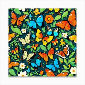 Colorful Butterflies Seamless Pattern, A Butterfly Garden With Various Species art print Canvas Print