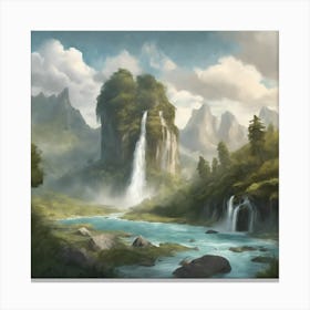 Waterfall In The Mountains Canvas Print