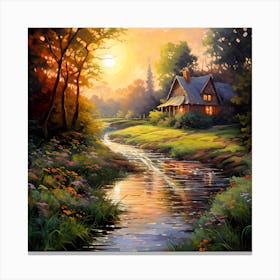 Picturesque Riverside: Brushstrokes of Artistry Canvas Print