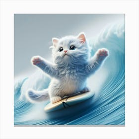White Cat On A Surfboard 1 Canvas Print