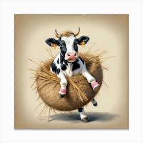 Cow In Hay 2 Canvas Print