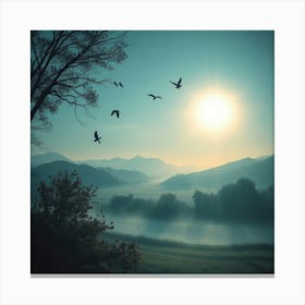 Birds In The Mist Canvas Print