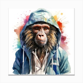 Watercolour Cartoon Baboon In A Hoodie 1 Canvas Print