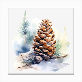 Watercolor Pine Cone Canvas Print