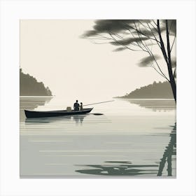 Dad and daughter Fishing In A Boat Canvas Print