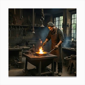 Blacksmith In The Blacksmith Shop Canvas Print