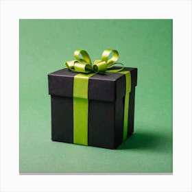 Black Gift Box With Green Ribbon 1 Canvas Print