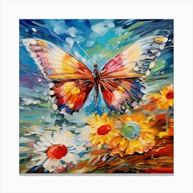 Butterfly And Daisies 1 Canvas Print