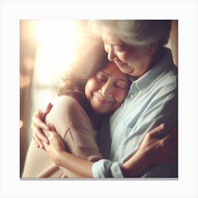 Asian Woman Hugging Her Mother Canvas Print